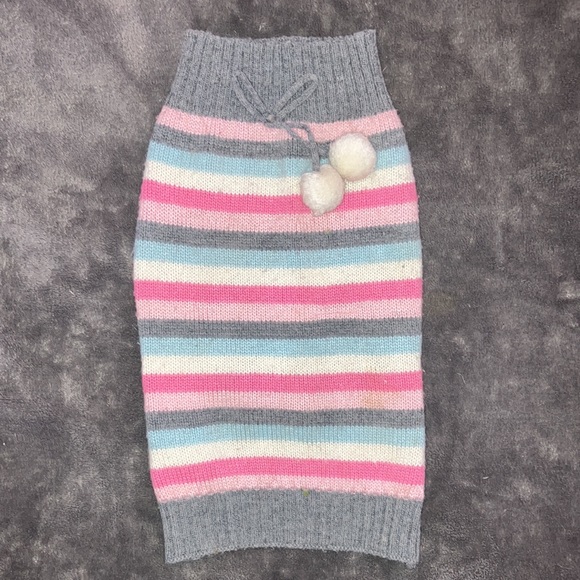 Striped Dog Sweater Gray Pink Cream Blue M - Picture 3 of 6